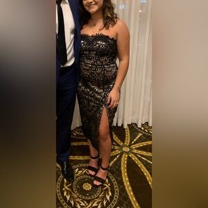 Lulu's Black Strapless Lace Dress